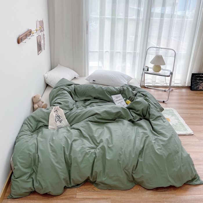 91家纺网 家纺一手货源 找家纺 安莱生活 2021新款全棉水洗棉单被套 抹茶