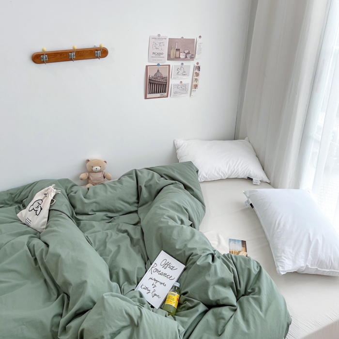 91家纺网 家纺一手货源 找家纺 安莱生活 2021新款全棉水洗棉单被套 抹茶