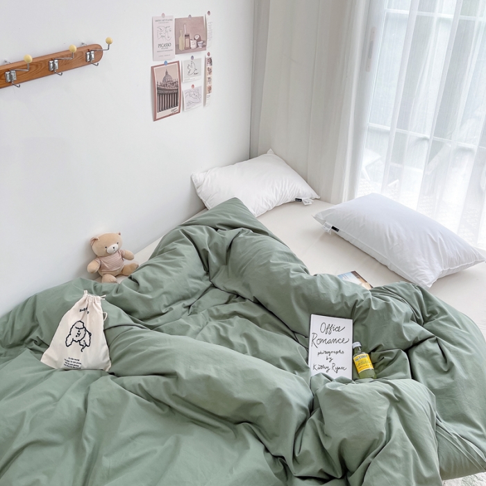91家纺网 家纺一手货源 找家纺 安莱生活 2021新款全棉水洗棉单被套 抹茶