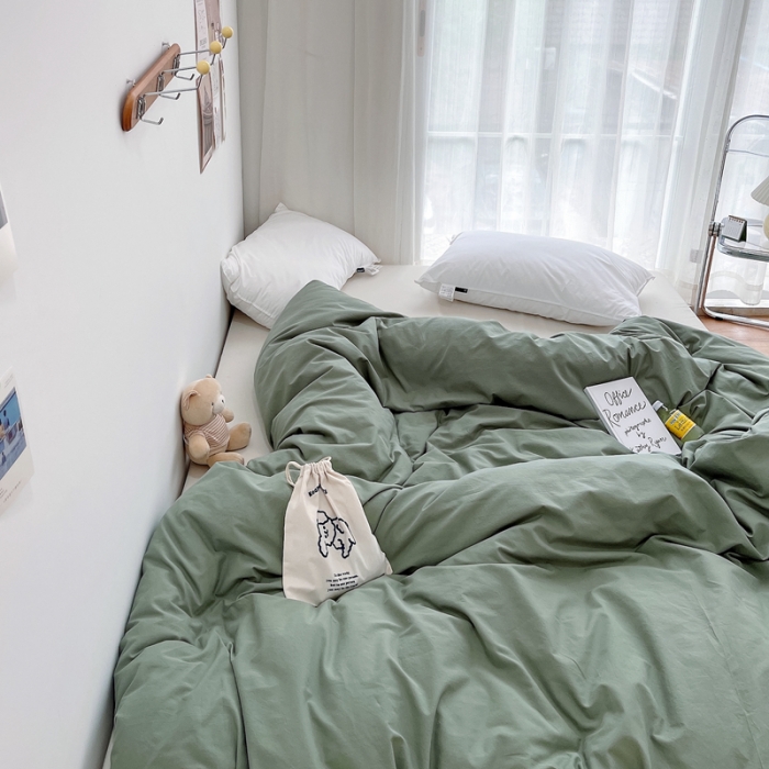 91家纺网 家纺一手货源 找家纺 安莱生活 2021新款全棉水洗棉单被套 抹茶