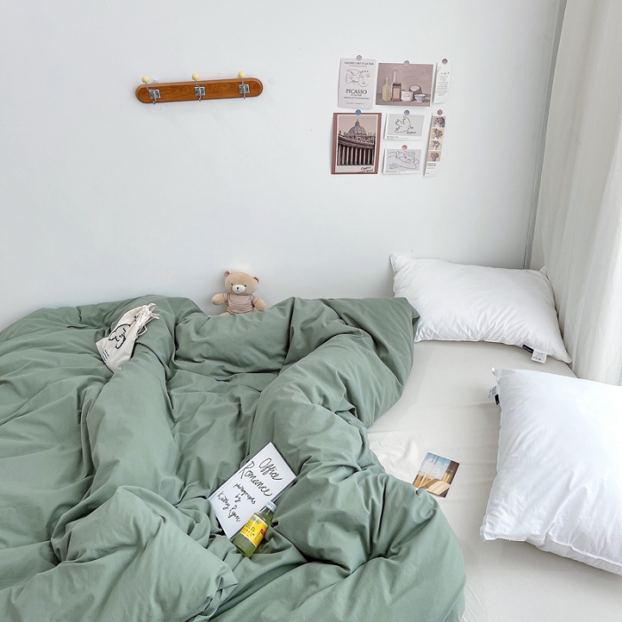 91家纺网 家纺一手货源 找家纺 安莱生活 2021新款全棉水洗棉单被套 抹茶