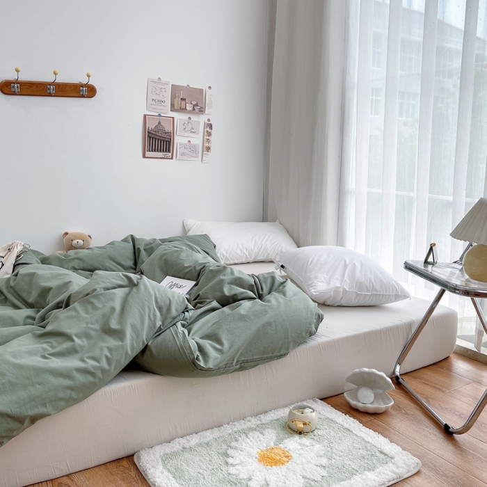 91家纺网 家纺一手货源 找家纺 安莱生活 2021新款全棉水洗棉单被套 抹茶