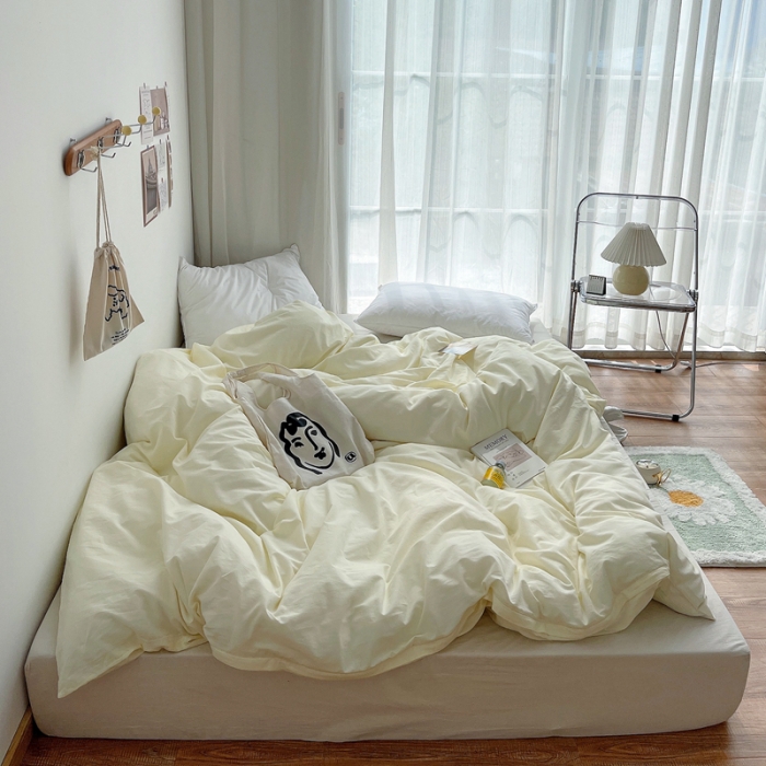 91家纺网 家纺一手货源 找家纺 安莱生活 2021新款全棉水洗棉单被套 奶黄