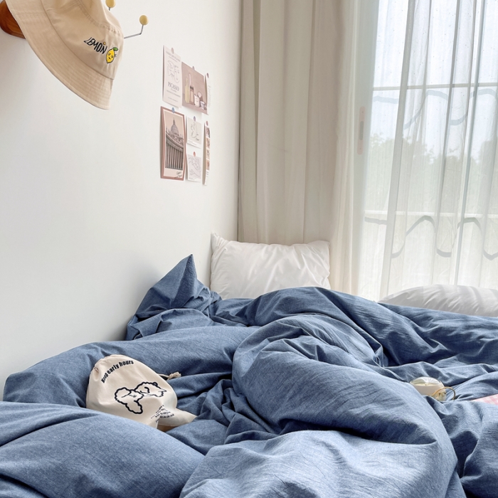 91家纺网 家纺一手货源 找家纺 安莱生活 2021新款全棉水洗棉单被套 牛仔蓝