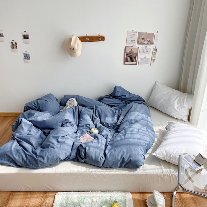 91家纺网 家纺一手货源 找家纺 安莱生活 2021新款全棉水洗棉单被套 牛仔蓝