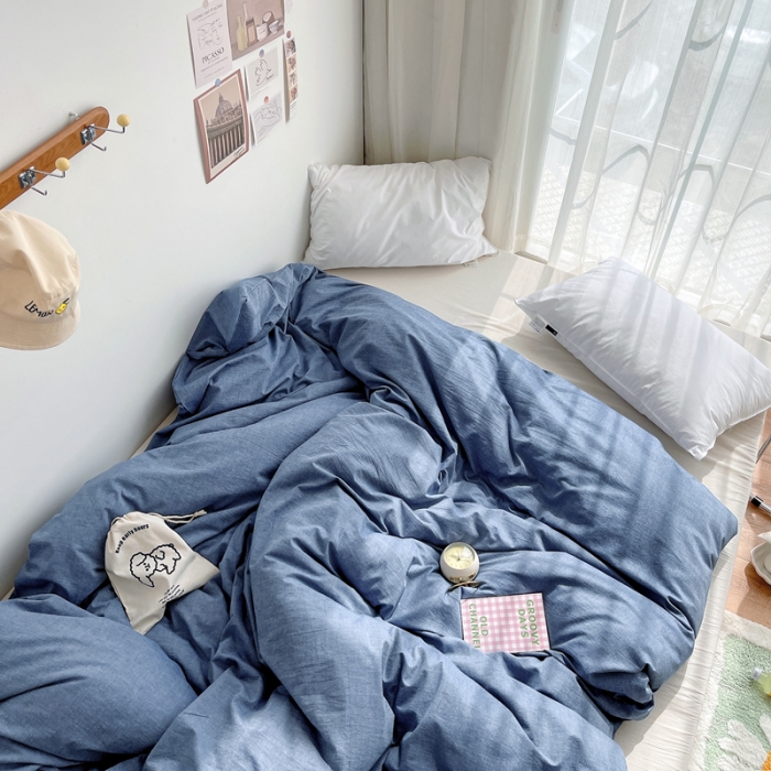 91家纺网 家纺一手货源 找家纺 安莱生活 2021新款全棉水洗棉单被套 牛仔蓝