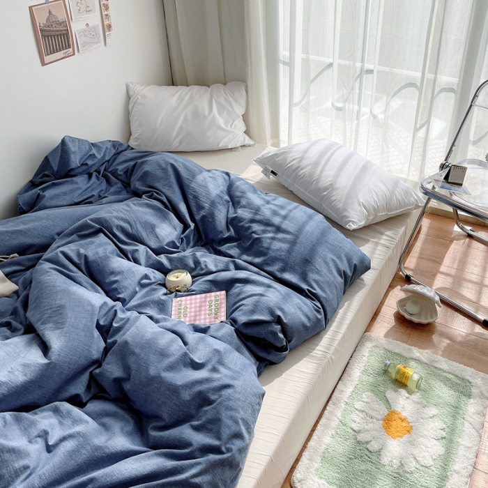91家纺网 家纺一手货源 找家纺 安莱生活 2021新款全棉水洗棉单被套 牛仔蓝