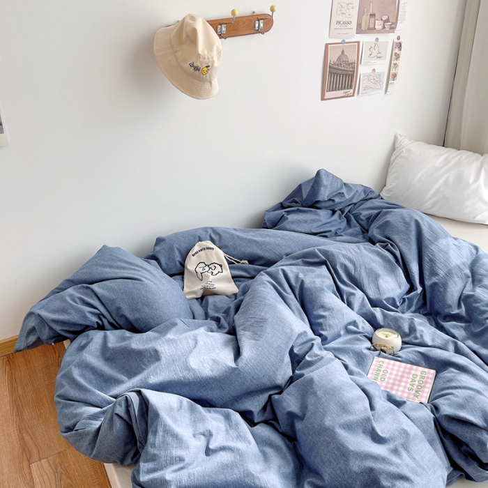 91家纺网 家纺一手货源 找家纺 安莱生活 2021新款全棉水洗棉单被套 牛仔蓝