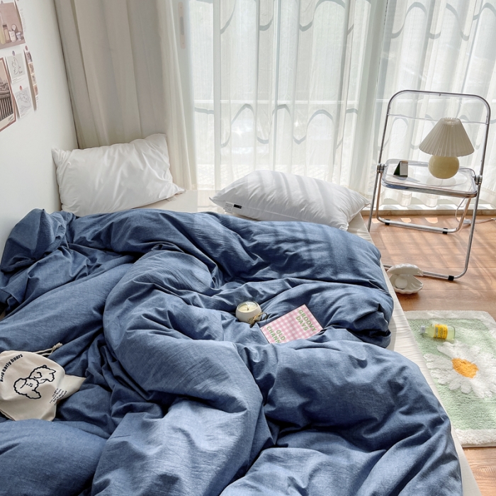 91家纺网 家纺一手货源 找家纺 安莱生活 2021新款全棉水洗棉单被套 牛仔蓝