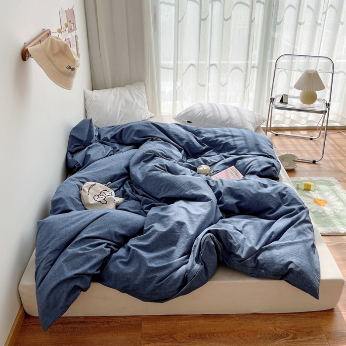 91家纺网 家纺一手货源 找家纺 安莱生活 2021新款全棉水洗棉单被套 牛仔蓝