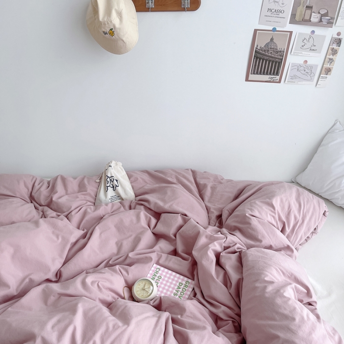 91家纺网 家纺一手货源 找家纺 安莱生活 2021新款全棉水洗棉单被套 藕粉