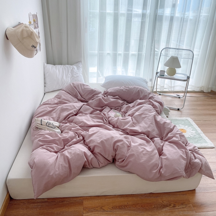 91家纺网 家纺一手货源 找家纺 安莱生活 2021新款全棉水洗棉单被套 藕粉