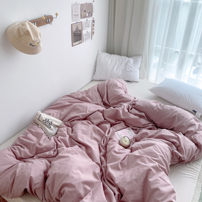 91家纺网 家纺一手货源 找家纺 安莱生活 2021新款全棉水洗棉单被套 藕粉