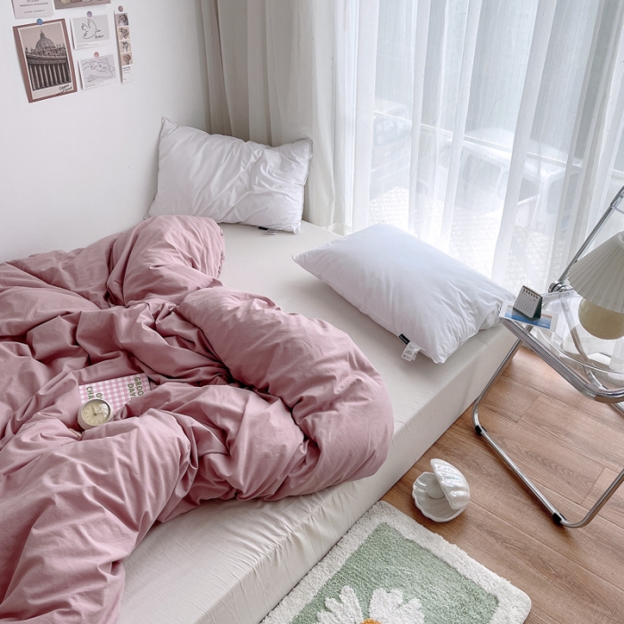 91家纺网 家纺一手货源 找家纺 安莱生活 2021新款全棉水洗棉单被套 藕粉