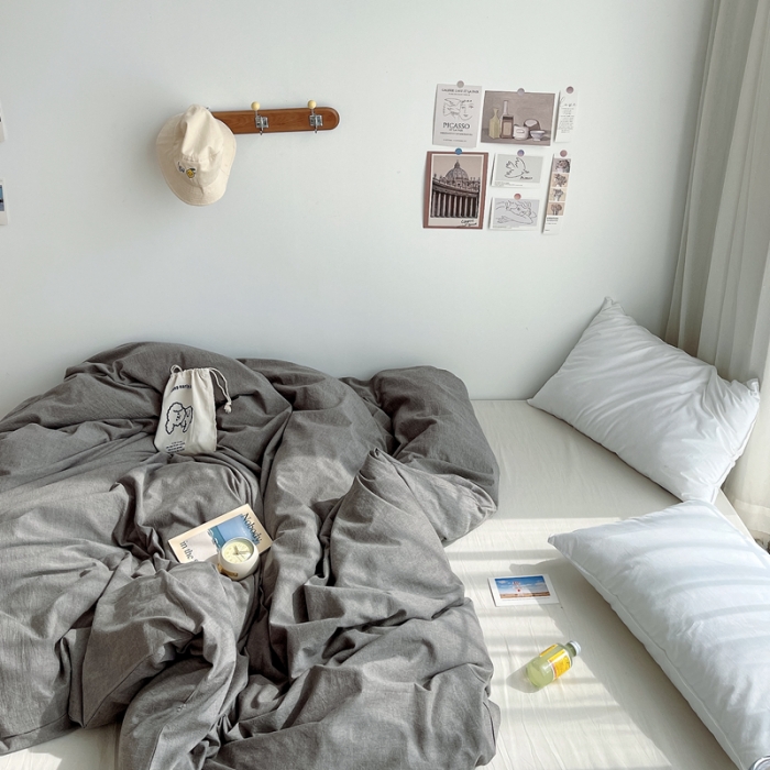 91家纺网 家纺一手货源 找家纺 安莱生活 2021新款全棉水洗棉单被套 浅灰