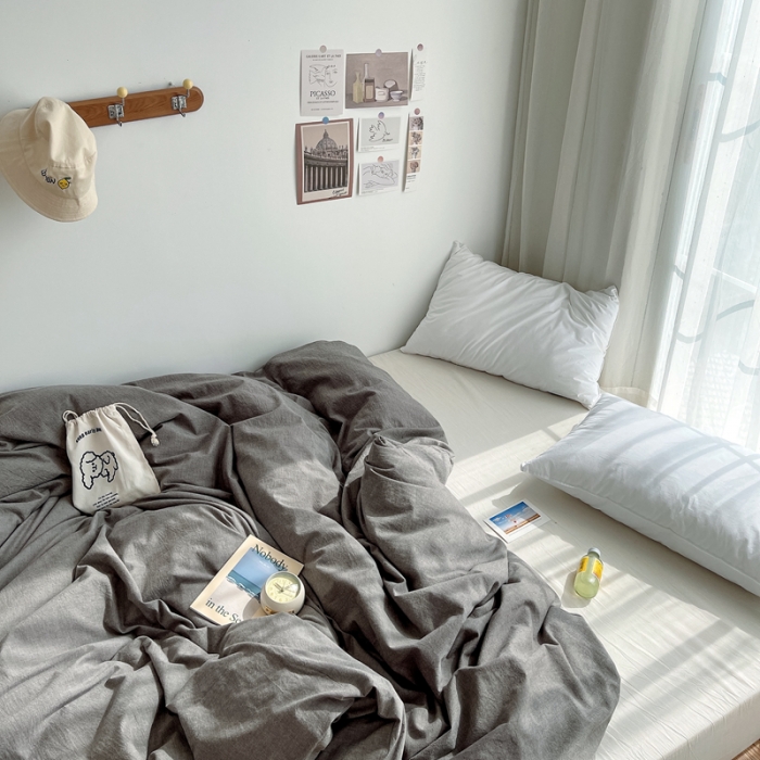 91家纺网 家纺一手货源 找家纺 安莱生活 2021新款全棉水洗棉单被套 浅灰