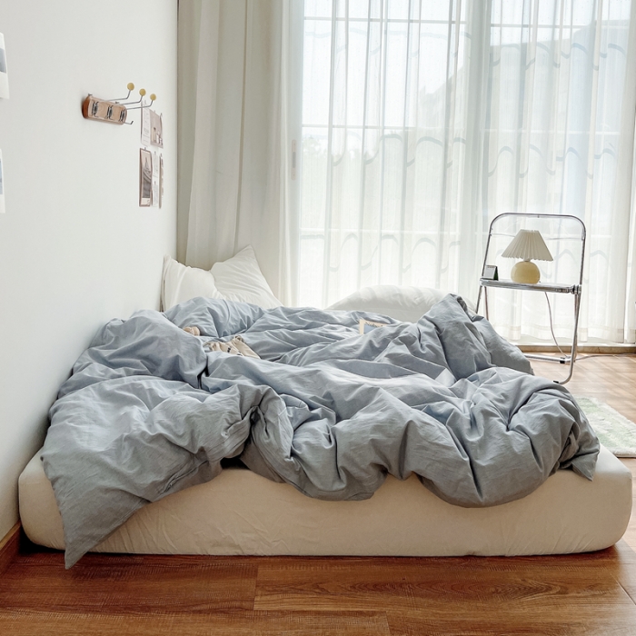 91家纺网 家纺一手货源 找家纺 安莱生活 2021新款全棉水洗棉单被套 浅蓝