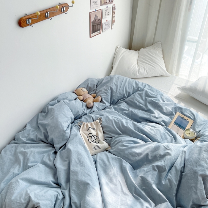 91家纺网 家纺一手货源 找家纺 安莱生活 2021新款全棉水洗棉单被套 浅蓝