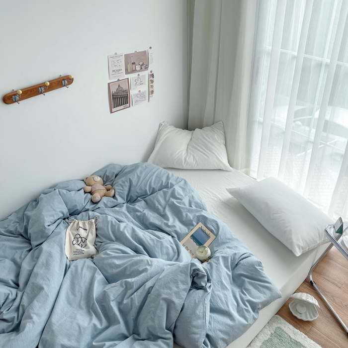 91家纺网 家纺一手货源 找家纺 安莱生活 2021新款全棉水洗棉单被套 浅蓝