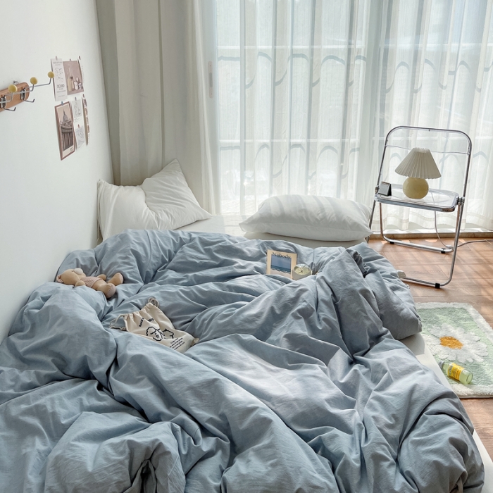 91家纺网 家纺一手货源 找家纺 安莱生活 2021新款全棉水洗棉单被套 浅蓝