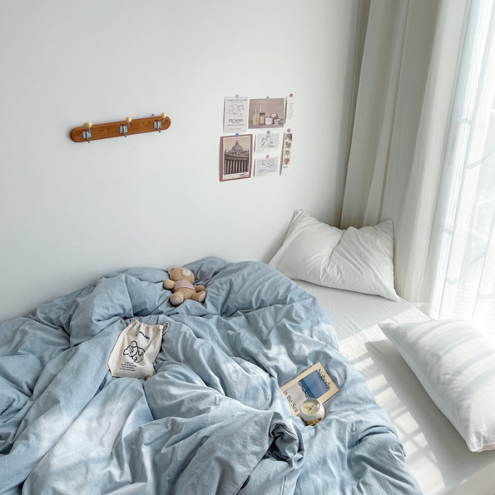 91家纺网 家纺一手货源 找家纺 安莱生活 2021新款全棉水洗棉单被套 浅蓝