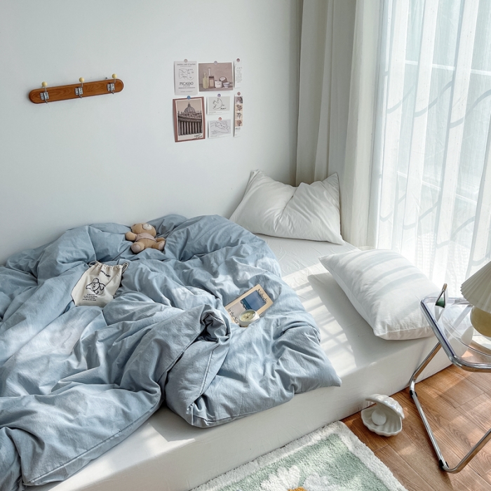 91家纺网 家纺一手货源 找家纺 安莱生活 2021新款全棉水洗棉单被套 浅蓝