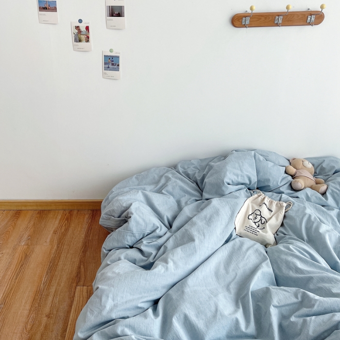 91家纺网 家纺一手货源 找家纺 安莱生活 2021新款全棉水洗棉单被套 浅蓝