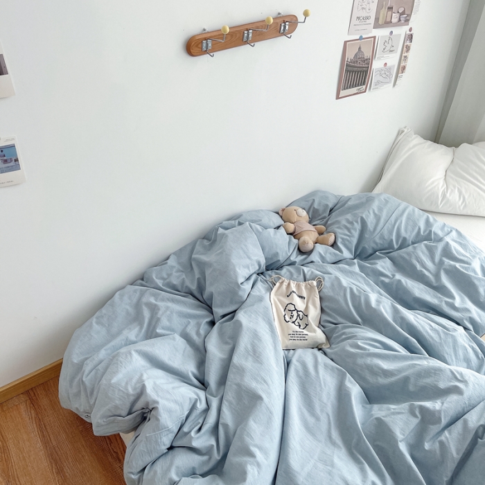 91家纺网 家纺一手货源 找家纺 安莱生活 2021新款全棉水洗棉单被套 浅蓝