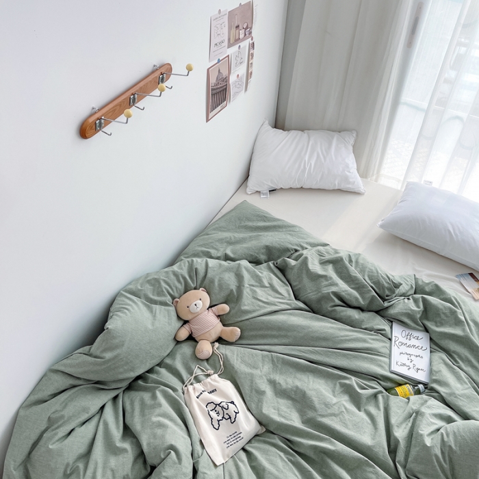 91家纺网 家纺一手货源 找家纺 安莱生活 2021新款全棉水洗棉单被套 青绿