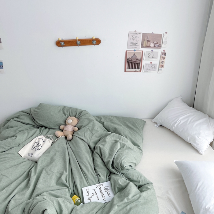 91家纺网 家纺一手货源 找家纺 安莱生活 2021新款全棉水洗棉单被套 青绿