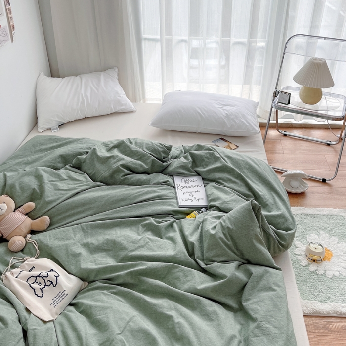 91家纺网 家纺一手货源 找家纺 安莱生活 2021新款全棉水洗棉单被套 青绿