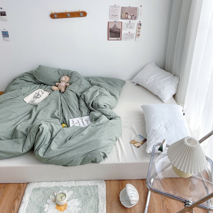 91家纺网 家纺一手货源 找家纺 安莱生活 2021新款全棉水洗棉单被套 青绿