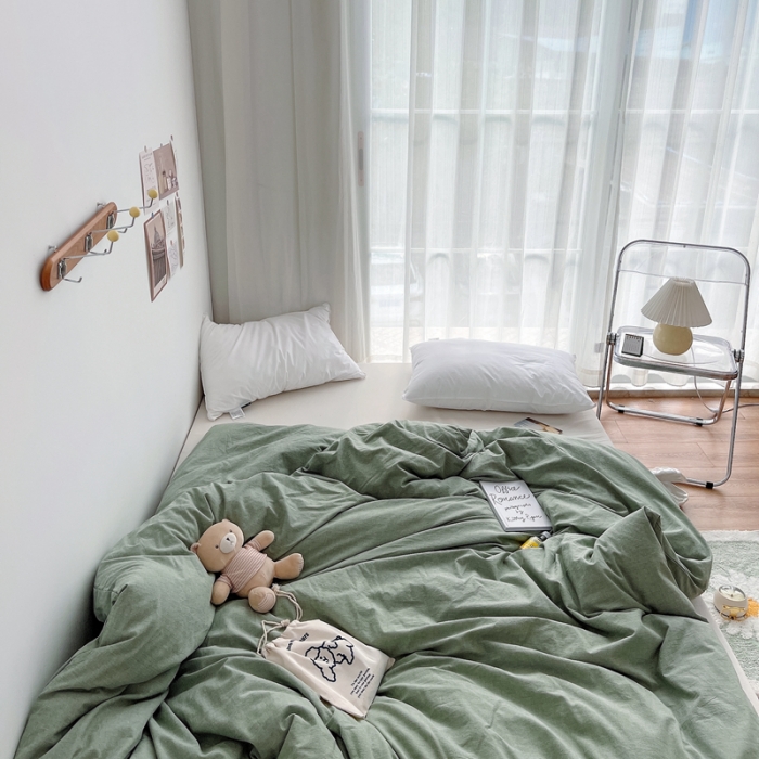 91家纺网 家纺一手货源 找家纺 安莱生活 2021新款全棉水洗棉单被套 青绿