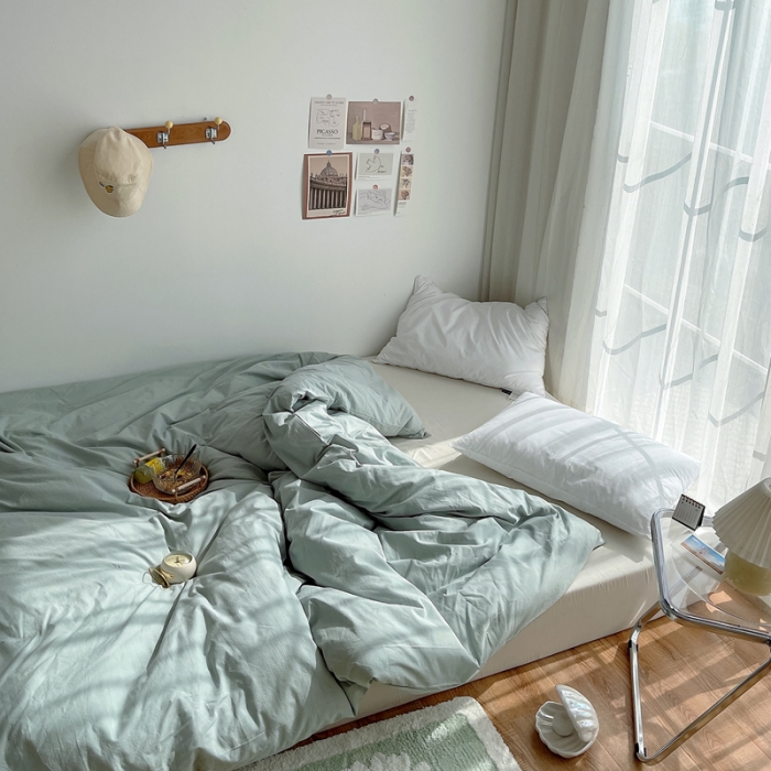 91家纺网 家纺一手货源 找家纺 安莱生活 2021新款全棉水洗棉单被套 青柠