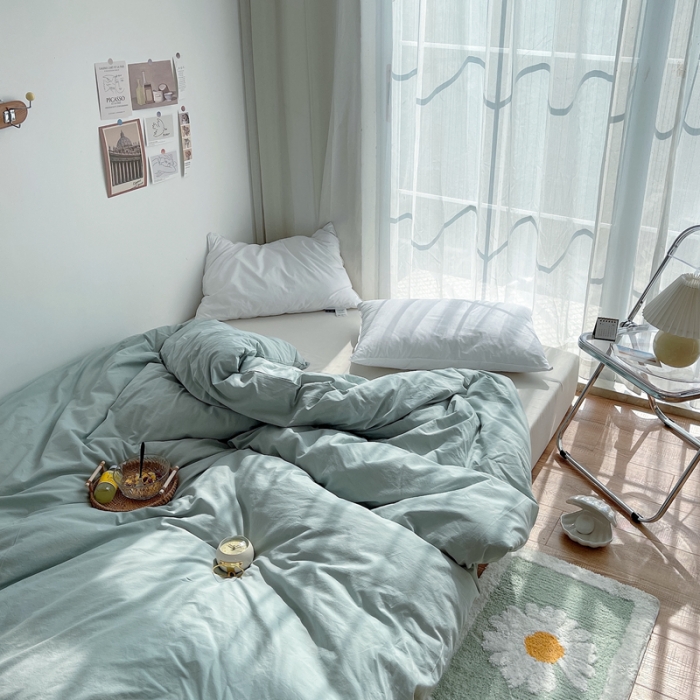 91家纺网 家纺一手货源 找家纺 安莱生活 2021新款全棉水洗棉单被套 青柠