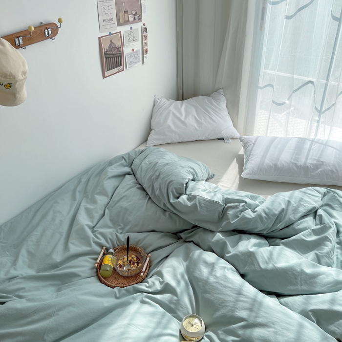 91家纺网 家纺一手货源 找家纺 安莱生活 2021新款全棉水洗棉单被套 青柠