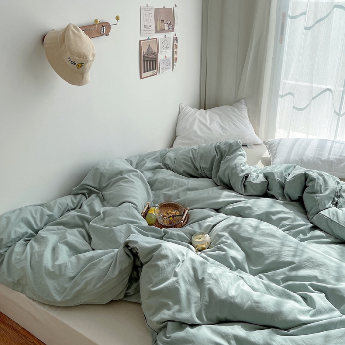 91家纺网 家纺一手货源 找家纺 安莱生活 2021新款全棉水洗棉单被套 青柠