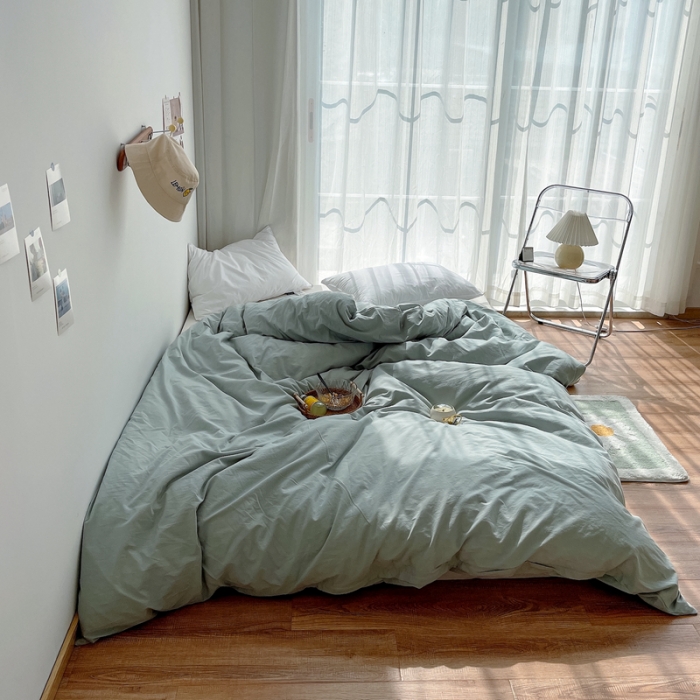 91家纺网 家纺一手货源 找家纺 安莱生活 2021新款全棉水洗棉单被套 青柠