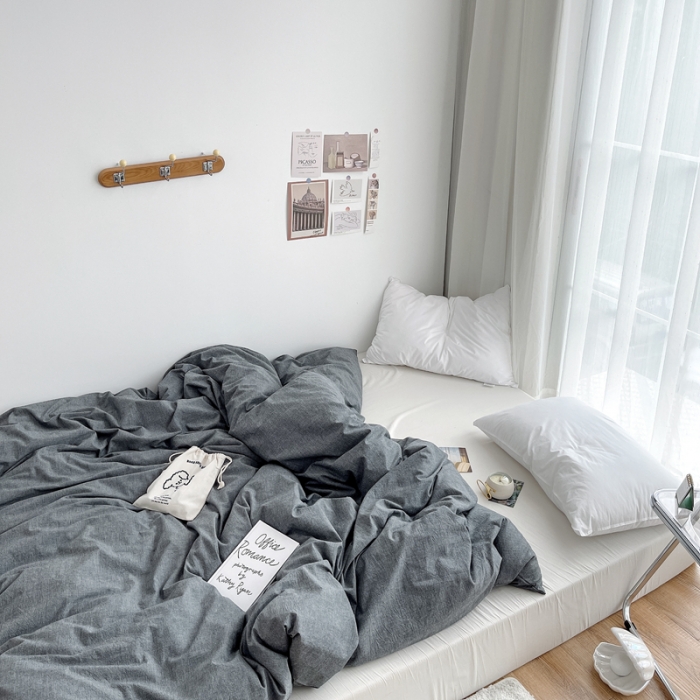 91家纺网 家纺一手货源 找家纺 安莱生活 2021新款全棉水洗棉单被套 深灰