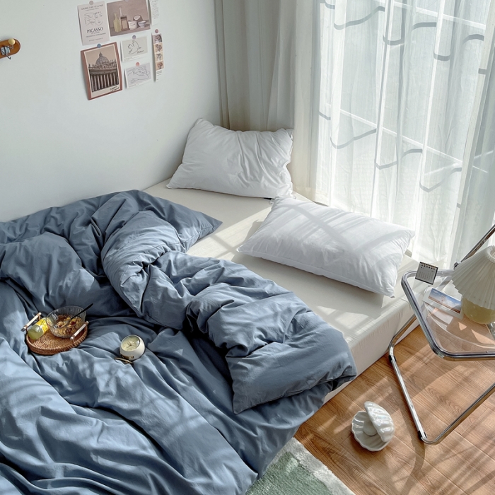 91家纺网 家纺一手货源 找家纺 安莱生活 2021新款全棉水洗棉单被套 雾蓝