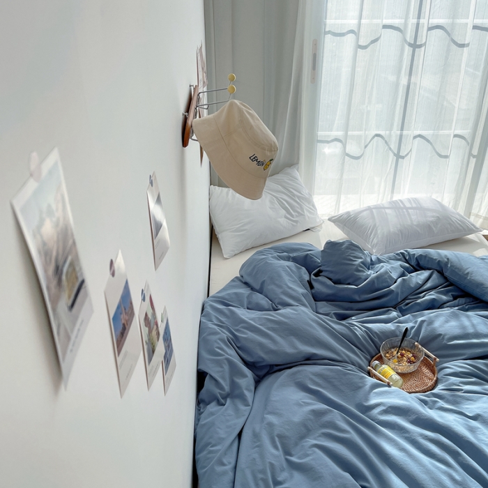 91家纺网 家纺一手货源 找家纺 安莱生活 2021新款全棉水洗棉单被套 雾蓝