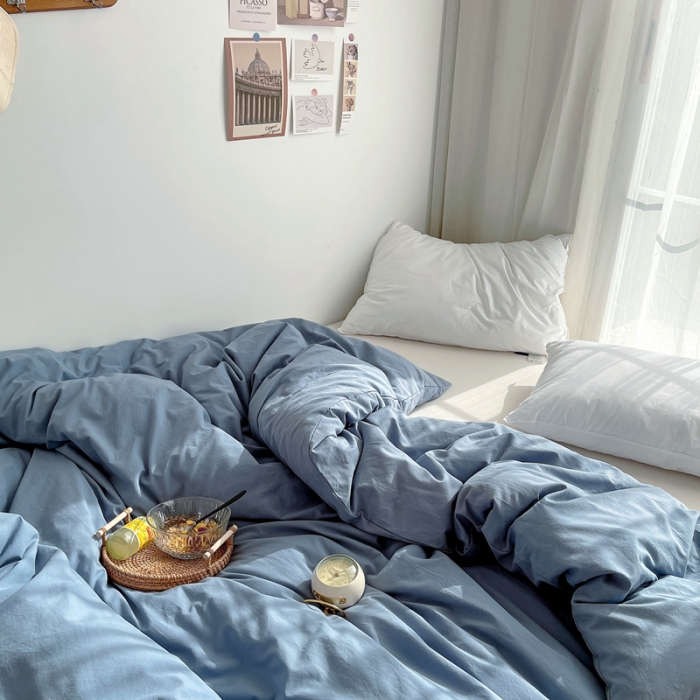 91家纺网 家纺一手货源 找家纺 安莱生活 2021新款全棉水洗棉单被套 雾蓝