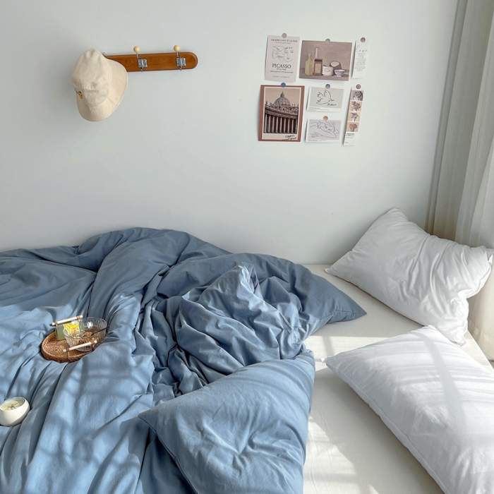 91家纺网 家纺一手货源 找家纺 安莱生活 2021新款全棉水洗棉单被套 雾蓝