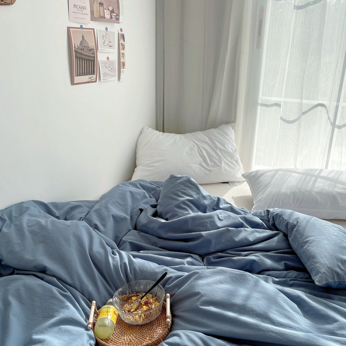 91家纺网 家纺一手货源 找家纺 安莱生活 2021新款全棉水洗棉单被套 雾蓝