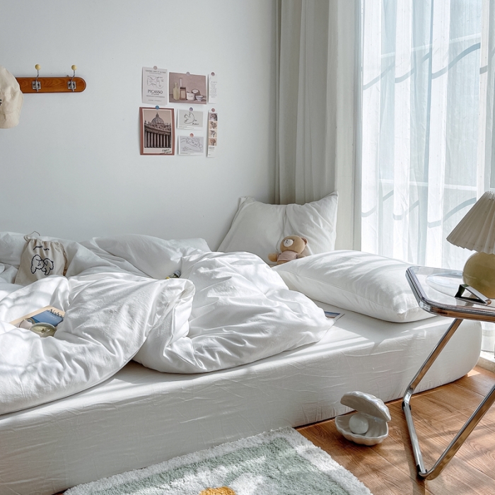 91家纺网 家纺一手货源 找家纺 安莱生活 2021新款全棉水洗棉单被套 盐白