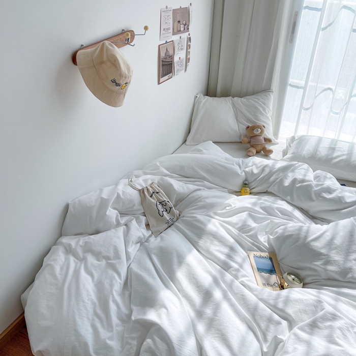 91家纺网 家纺一手货源 找家纺 安莱生活 2021新款全棉水洗棉单被套 盐白