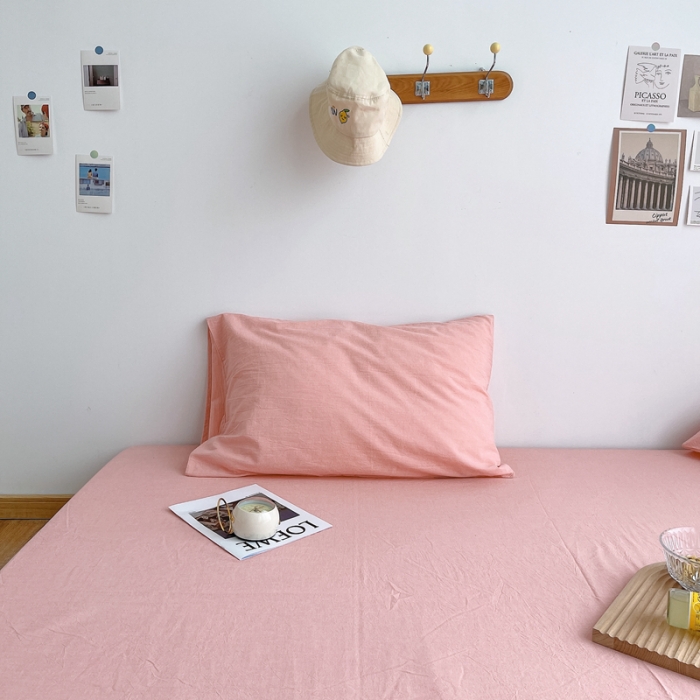 91家纺网 家纺一手货源 找家纺 安莱生活 2021新款全棉水洗棉枕套 纯粉