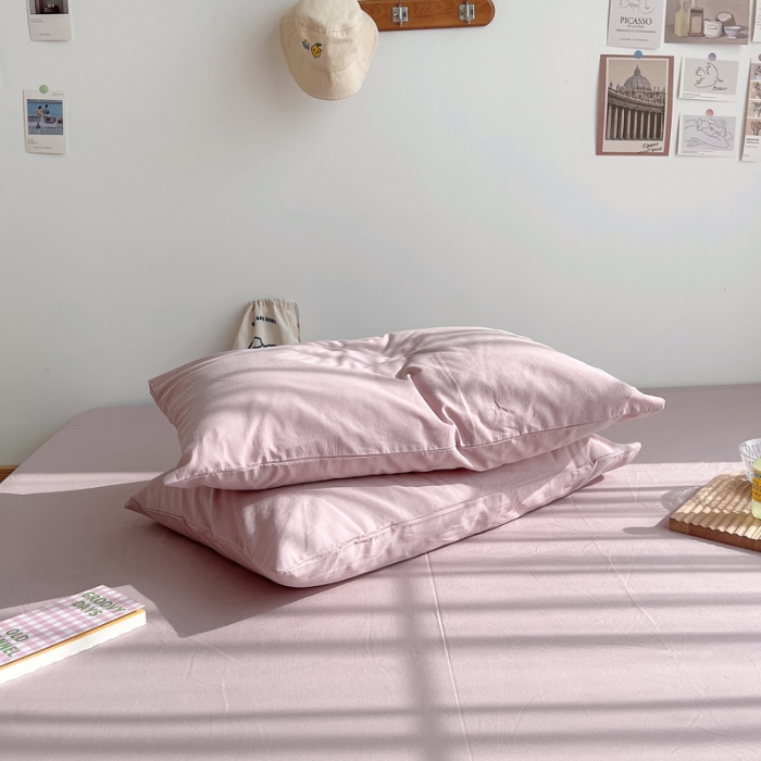 91家纺网 家纺一手货源 找家纺 安莱生活 2021新款全棉水洗棉枕套 藕粉