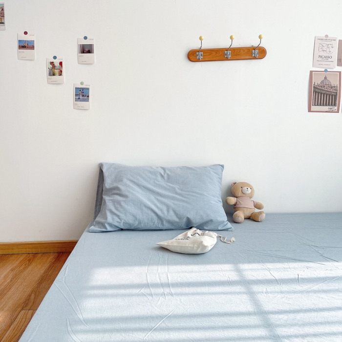 91家纺网 家纺一手货源 找家纺 安莱生活 2021新款全棉水洗棉枕套 浅蓝