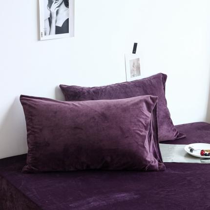 安莱生活 2022新款天鹅绒水晶绒枕套一对 深紫色